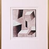 Lithographie suédoise moderne du milieu du siècle signée par Curt Hillfon (1/211) « Formes cinétiques »