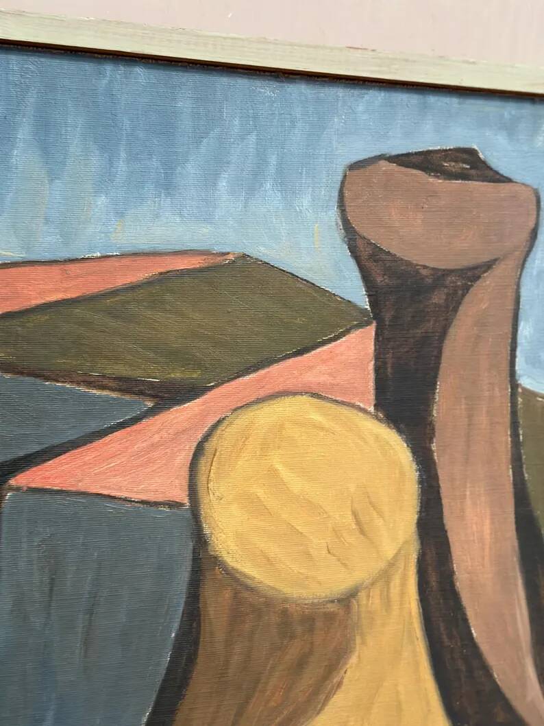 Large Original Swedish Oil on Canvas – "Spansk By" by Emil Clahr (1905–1983) – Signed – 1961 – Vintage & Framed