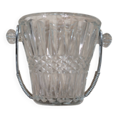 Seau à Glaçons Vintage Verre Taillé Cristal Anse Métal Tressé Longcham