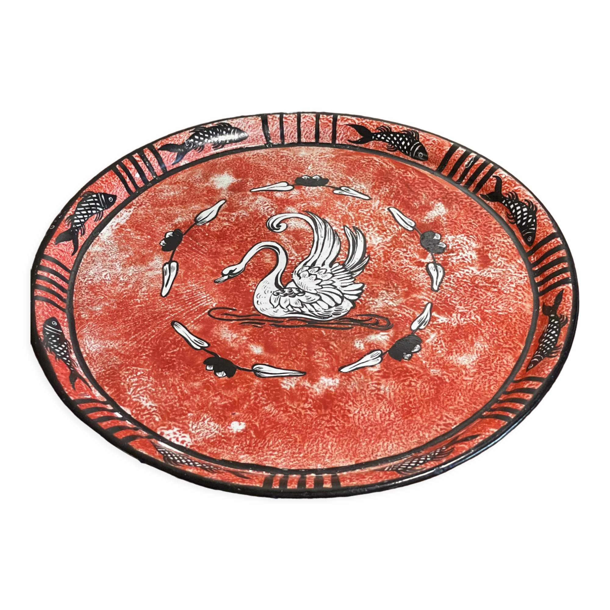 Iron tray décor swan and fish