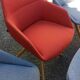 Set of 5 inclass armchairs in fabric and wood – coral red and grey
