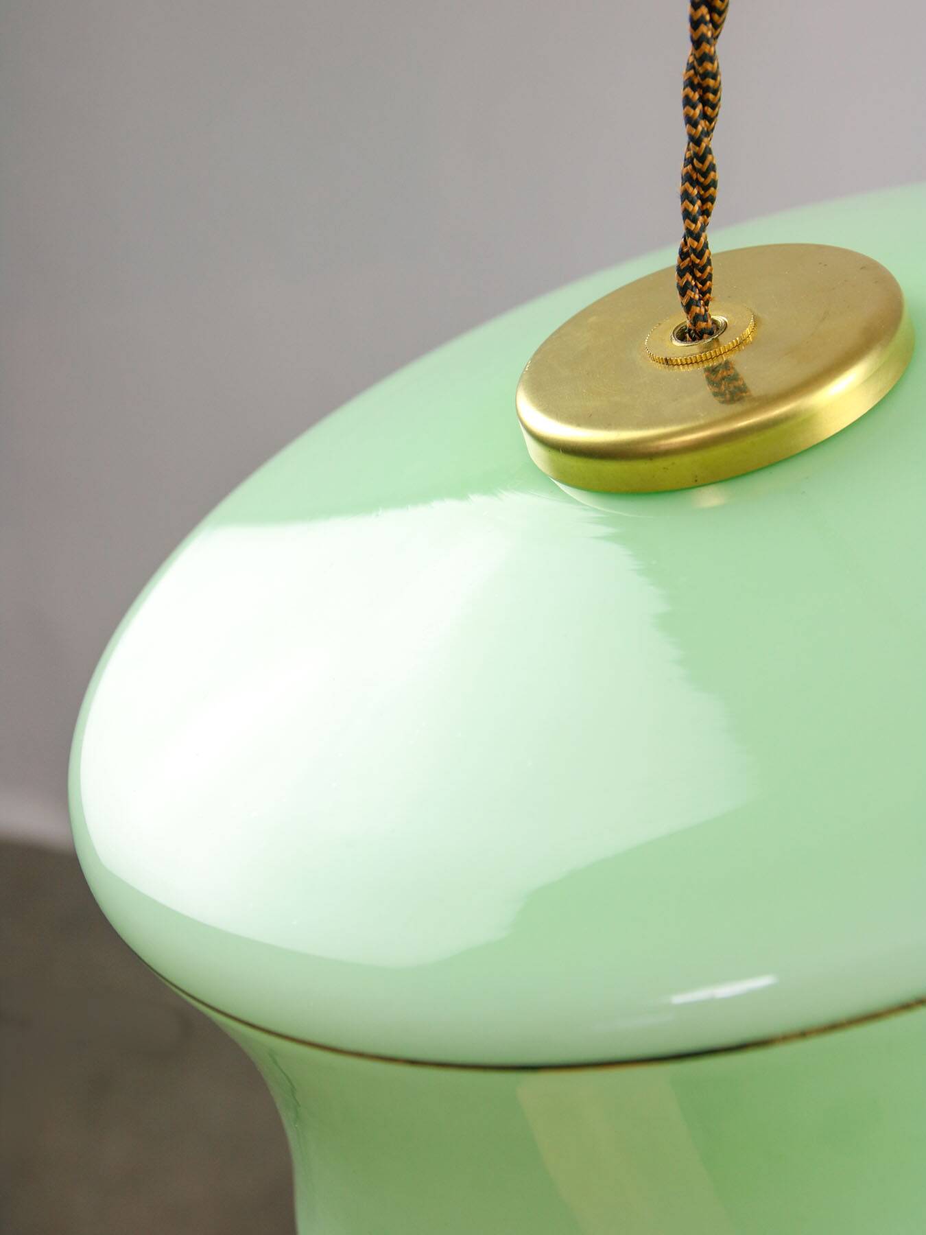 Mid-Century Italian Brass and Green Glass Pendant Lamp