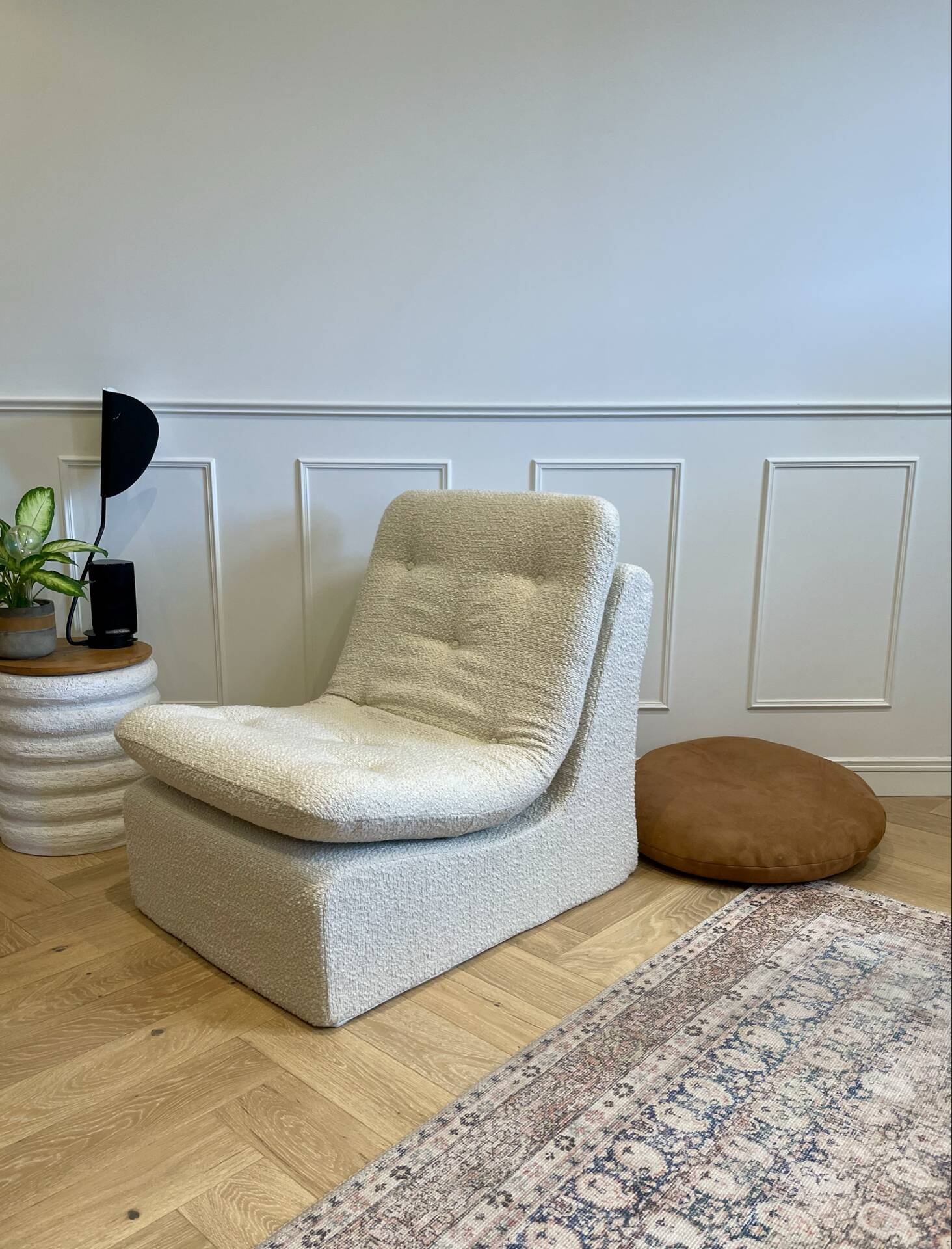 Vintage armchair - cream boucle fabric - 1970s