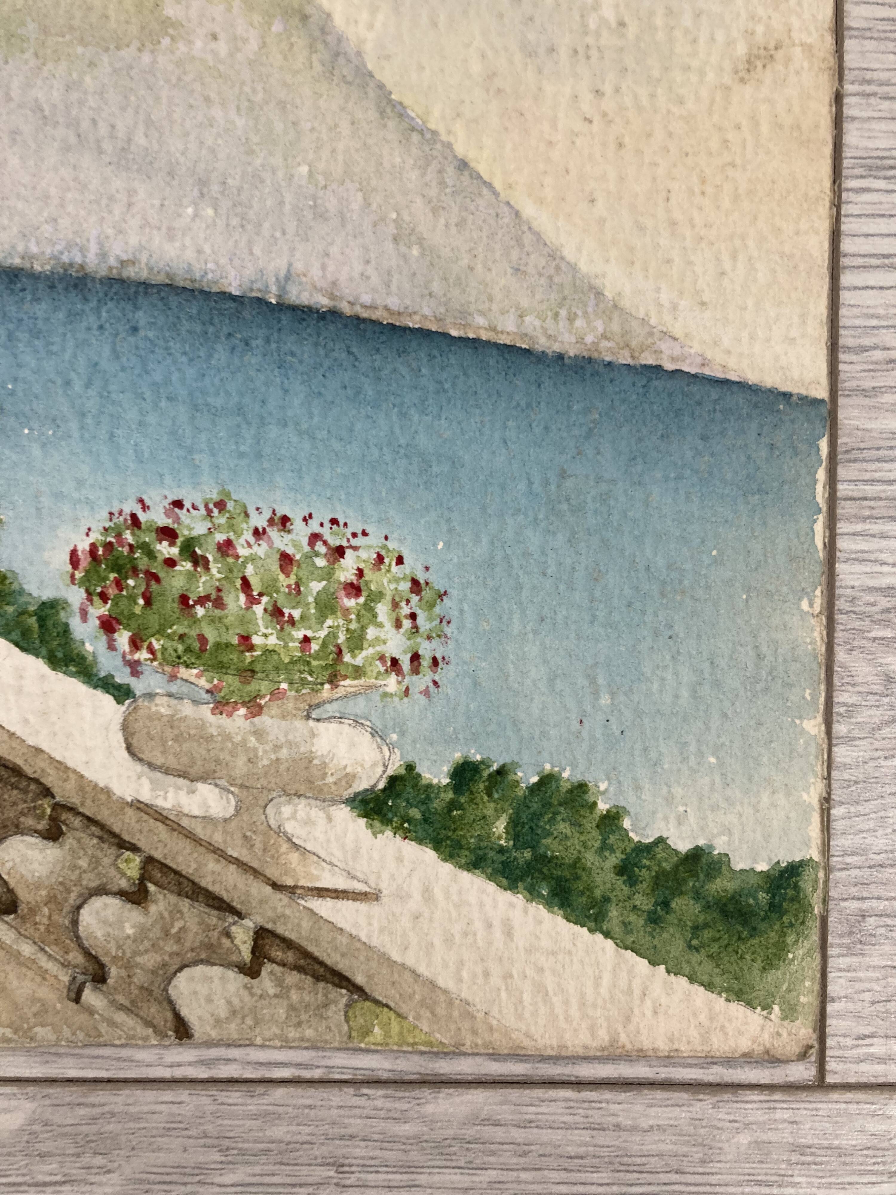 Watercolor seaside landscape recto/verso