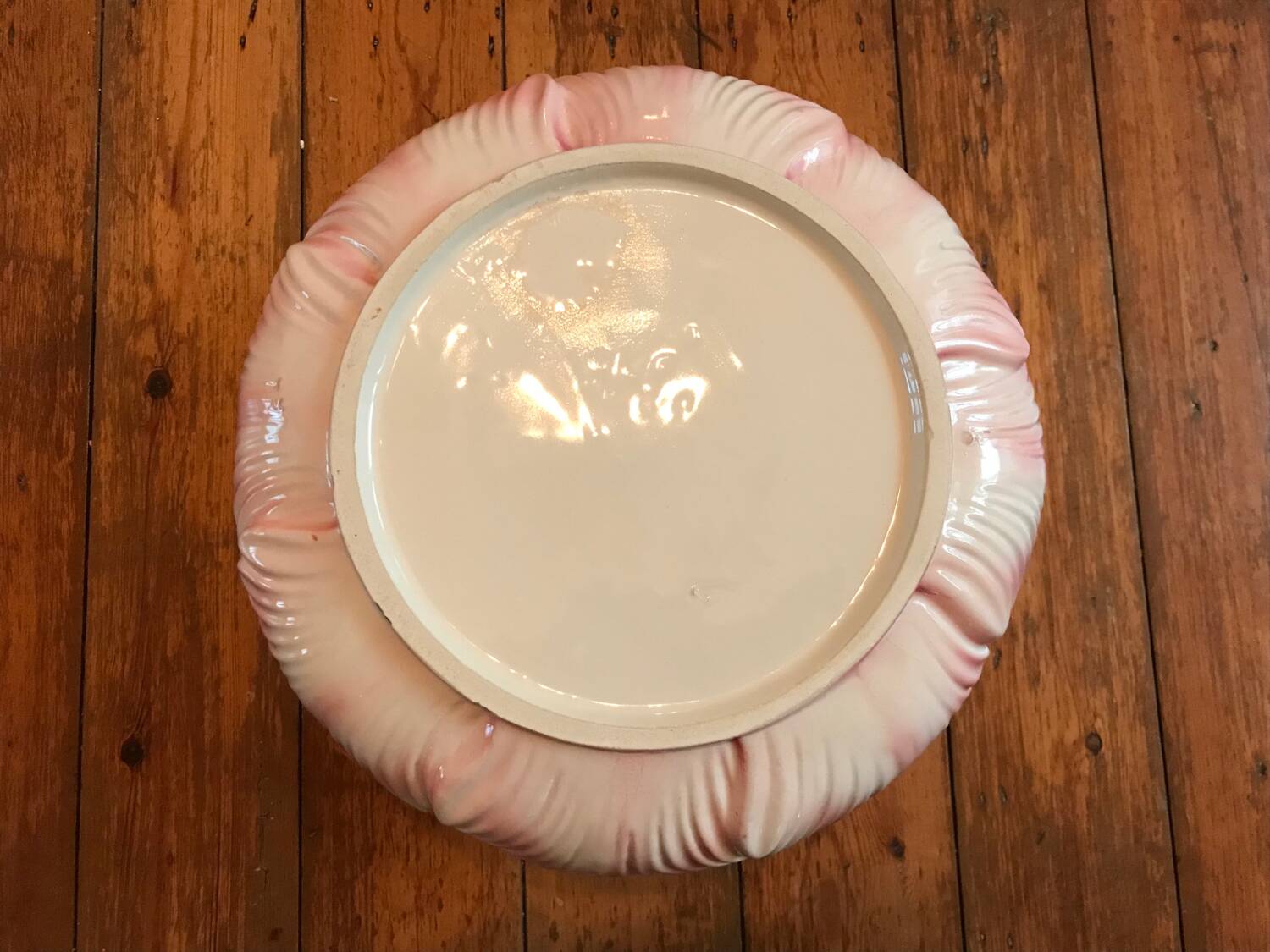 Old vintage pink and white hydrangea-shaped CLF cache pot