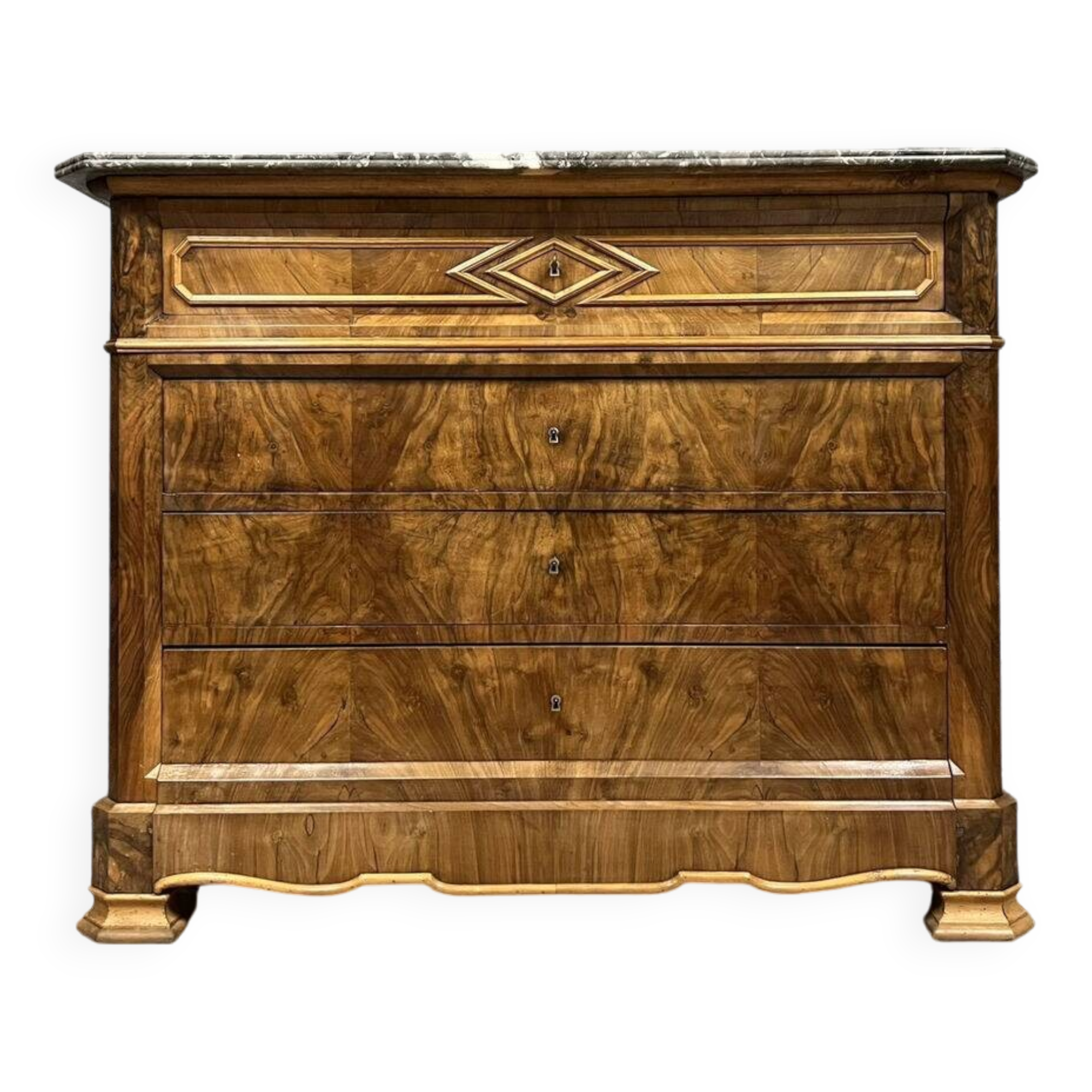 Louis Philippe period chest of drawers in burr walnut circa 1830