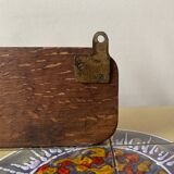 Vintage wooden wall coat rack with 4 double golden aluminum hooks