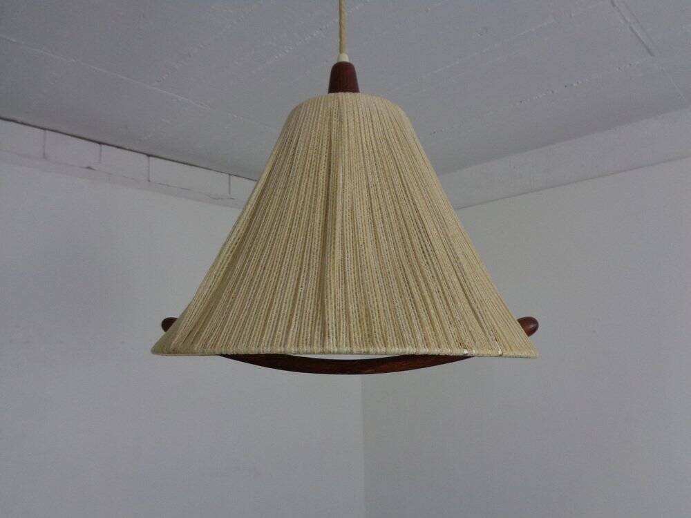 Teak and sisal ceiling lamp from Temde, 1960s