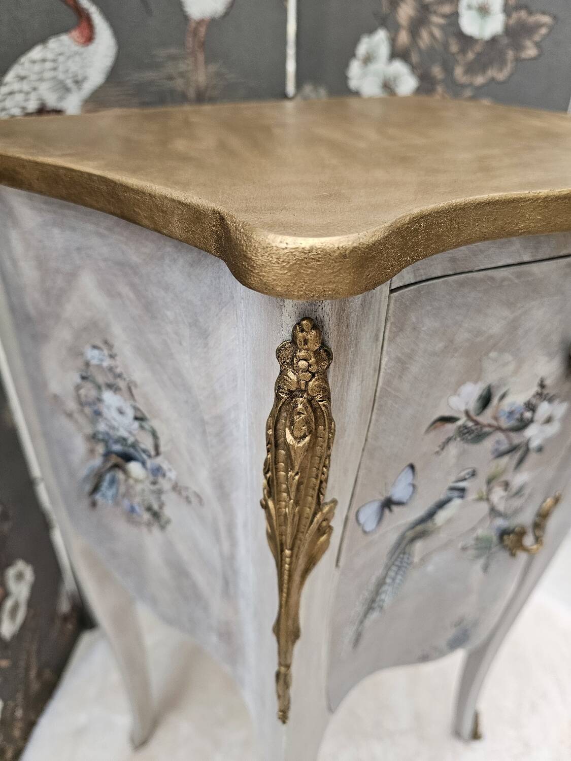 Louis XV style bedside table in marquetry