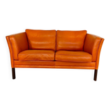 Canapé vintage rétro danois Mogens Hansen pour 2 personnes en cuir cognac