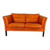 Vintage retro Danish Mogens Hansen 2 person cognac leather sofa