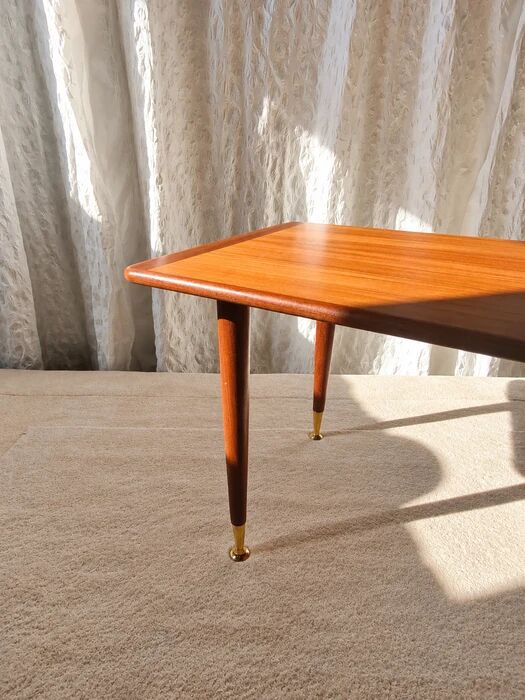 Mid-century modern teak coffee table with brass feet, Sweden circa 1960