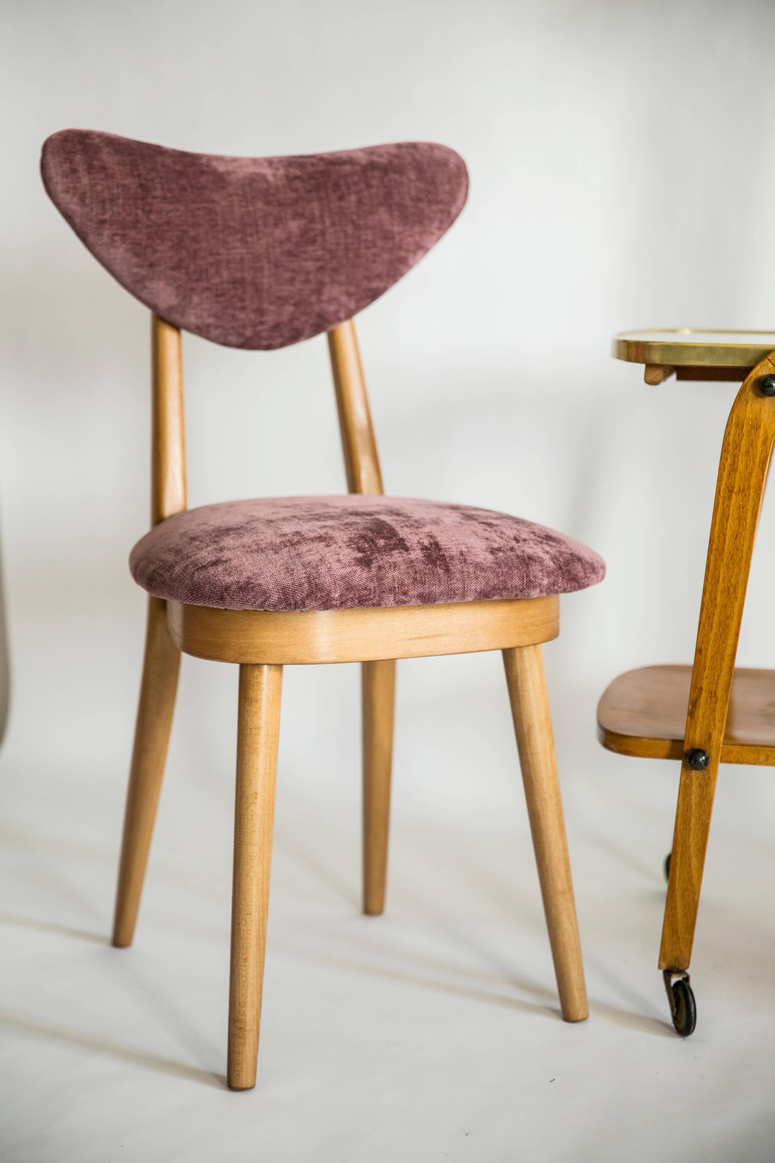 Heart-shaped chair in plum velvet and light wood, Europe, 1960s