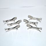 Set of 6 animal-shaped knife rests, modernist horse design in silver-plated metal, equestrian.