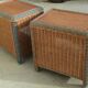 Pair of nightstands in braided rattan, colorized