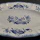 Oval serving dish, Sarreguemines earthenware, Lancaster blue pattern, 1950s.