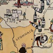 Old illustrated map of Burgundy from 1942 by JP Pinchon
