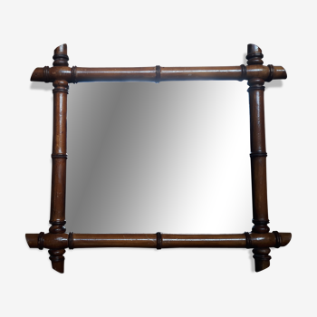 Miroir ancien en bois façon bambou 39x44cm