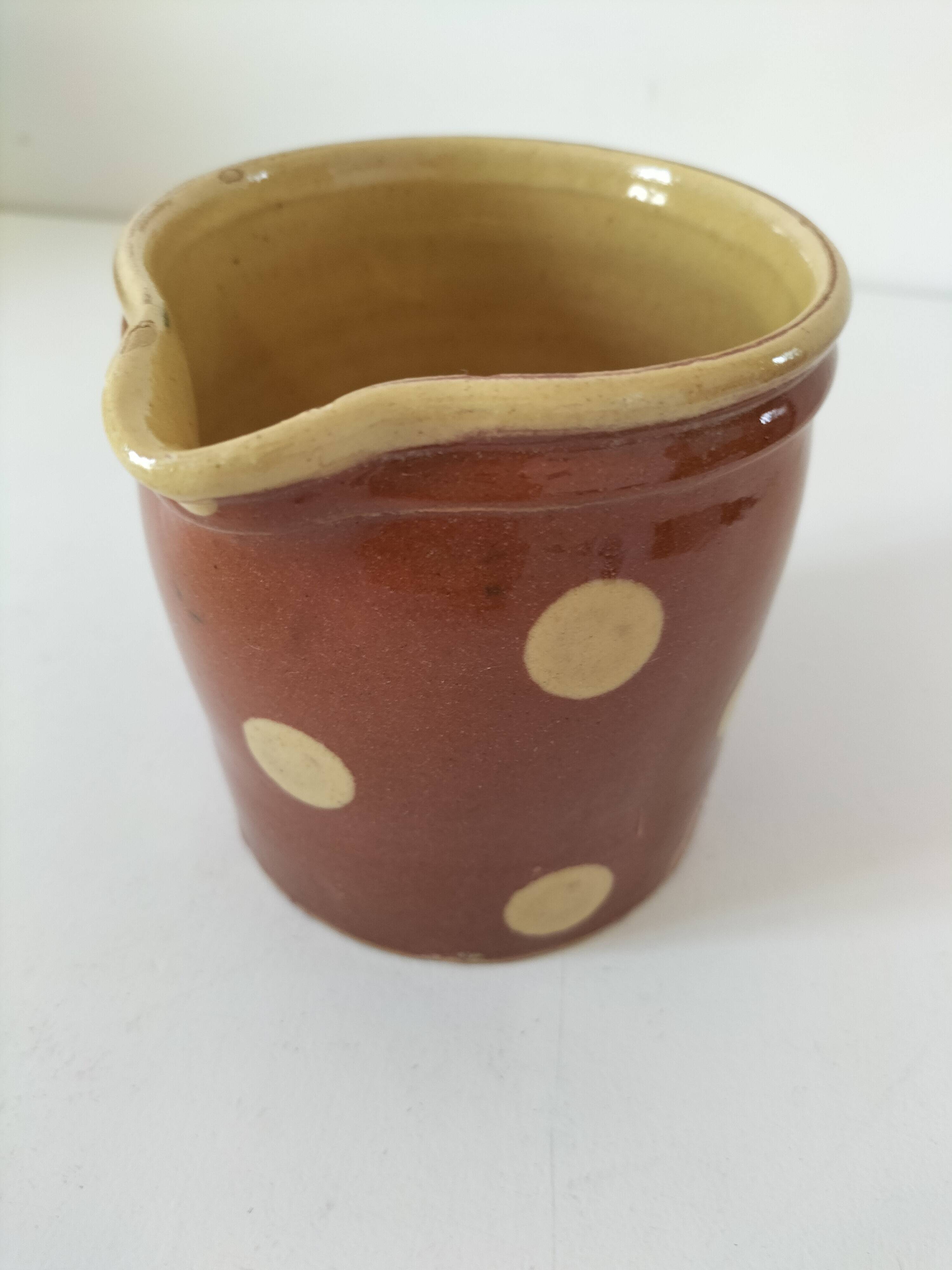 Small caramel milk jug with polka dots – Vintage Savoyard pottery