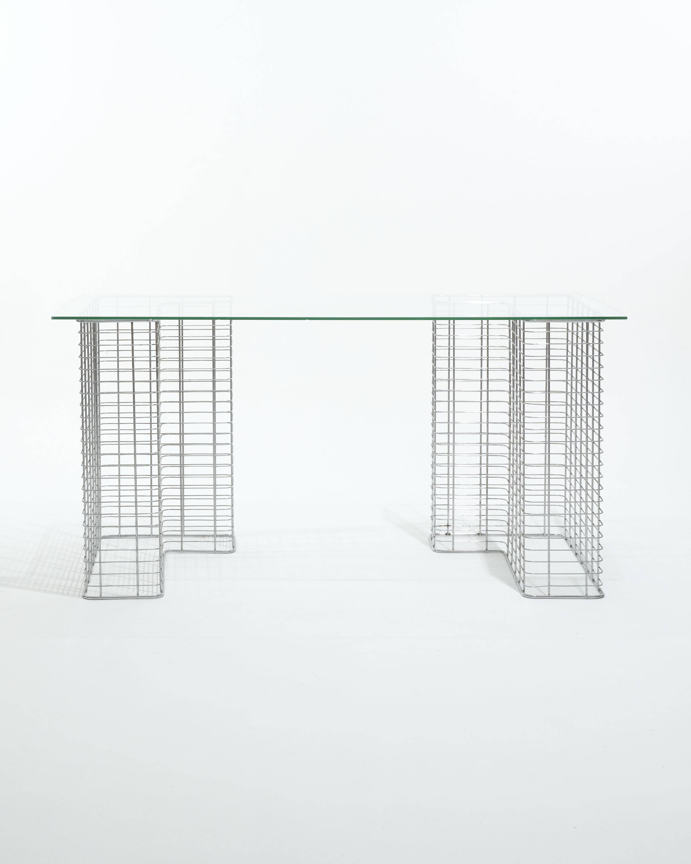 Wire glass and metal desk, terence conran, 1980s
