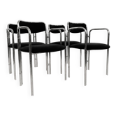 Chaises vintage avec structure double en chrome et velours noir. Années 70.