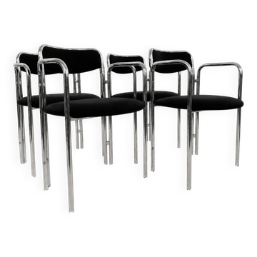 Chaises vintage avec structure double en chrome et velours noir. Années 70.