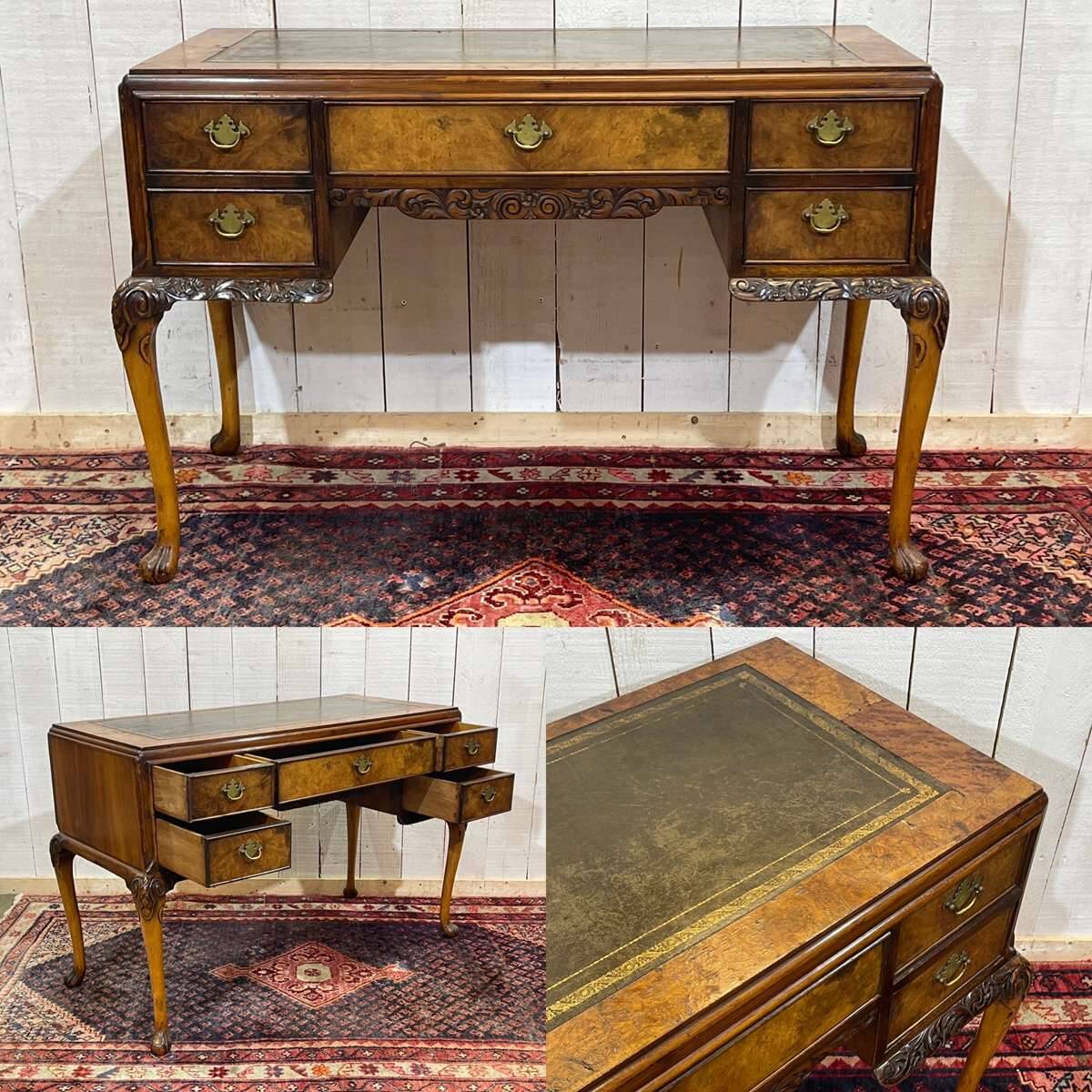 1930s Chippendale English desk in burr walnut