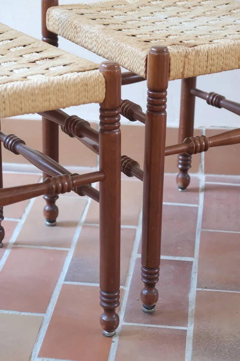 2 chaises rustiques vintage en bois tourné, années 70