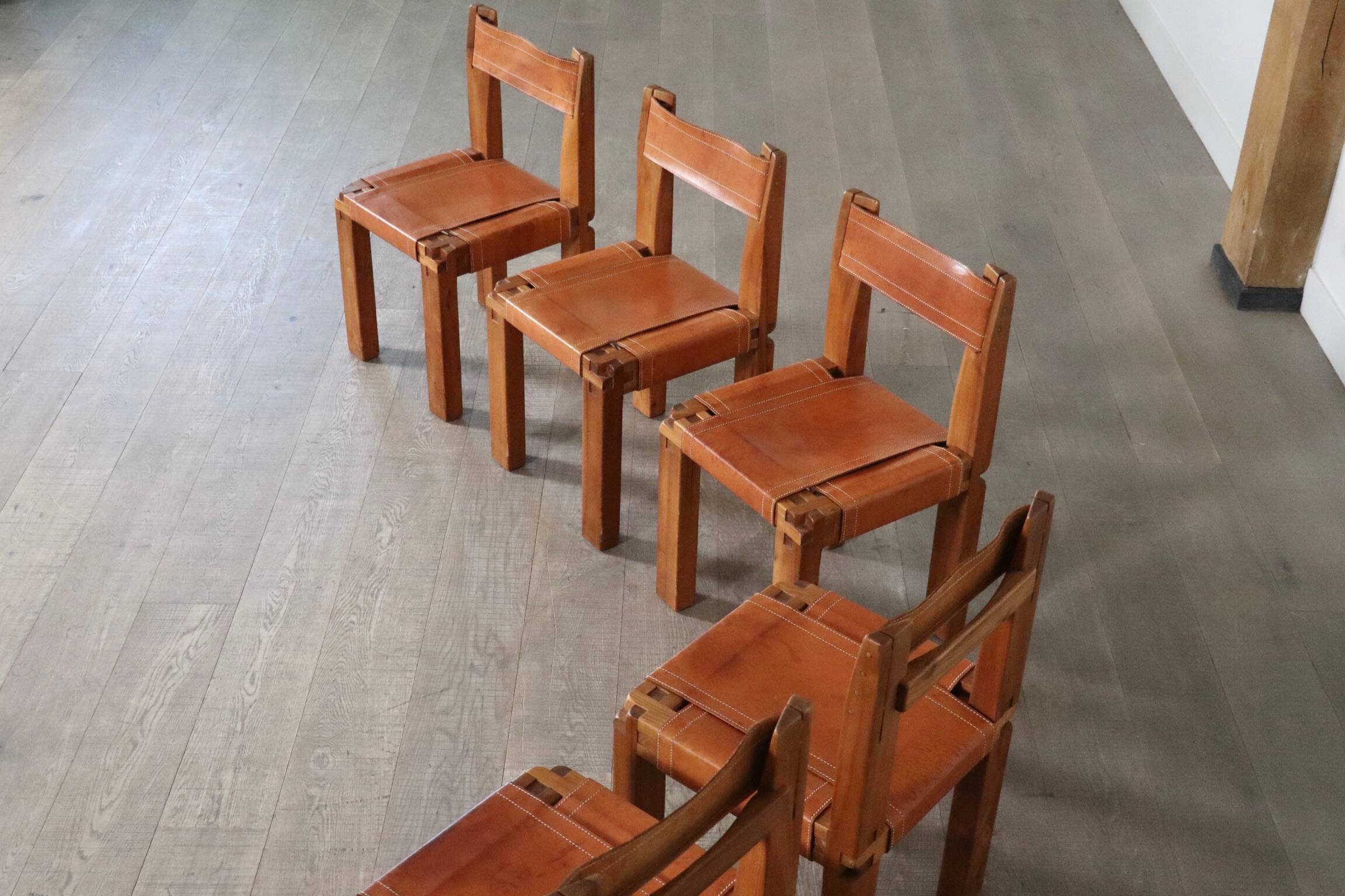 Set of 6 Pierre Chapo S11 Dining Chairs, France, 1960s