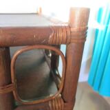 Retro-Side table-vinyl furniture-wood, rattan and bamboo-80s