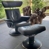 1 Stressless Jazz model armchair - black leather and its ottoman