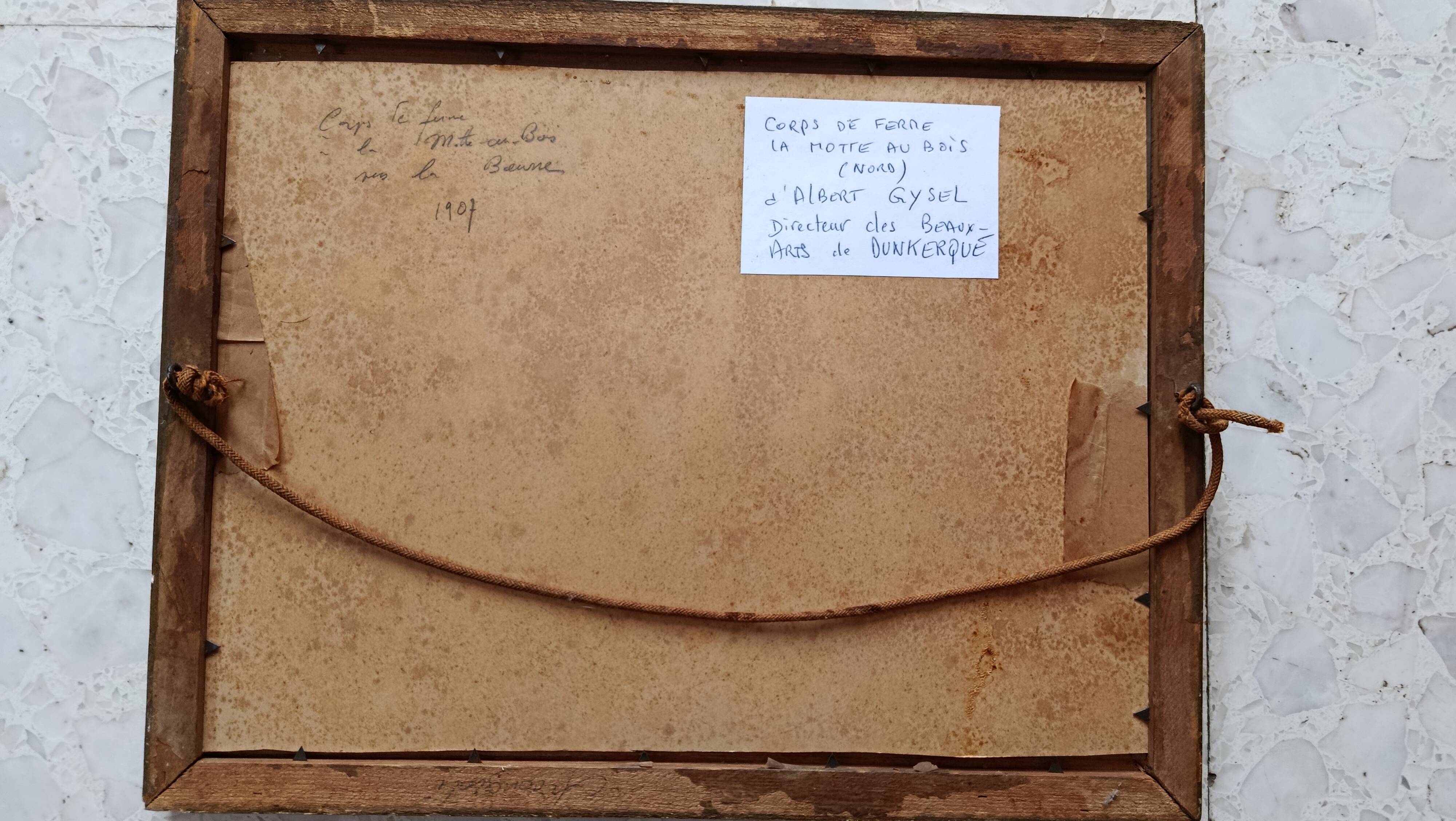 WATERCOLOR 1907 by Albert GYSEL Farm at LA MOTTE AU BOIS towards the North BOURRE