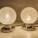 Paire de lampes de table vintage, verre structuré soufflé et chrome, annees 70