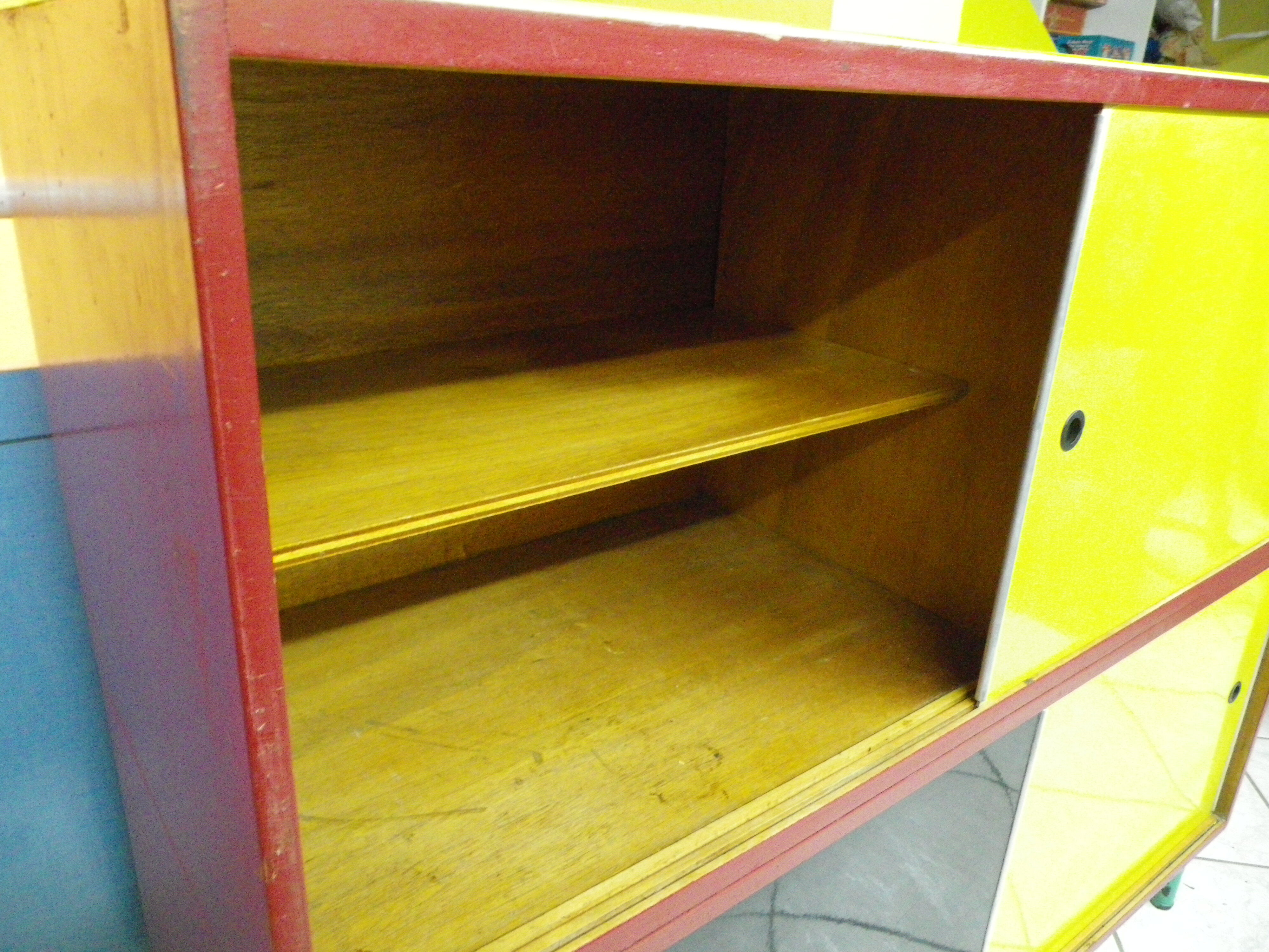 Vintage storage cabinet/sideboard with shelves, wood, formica, carlene