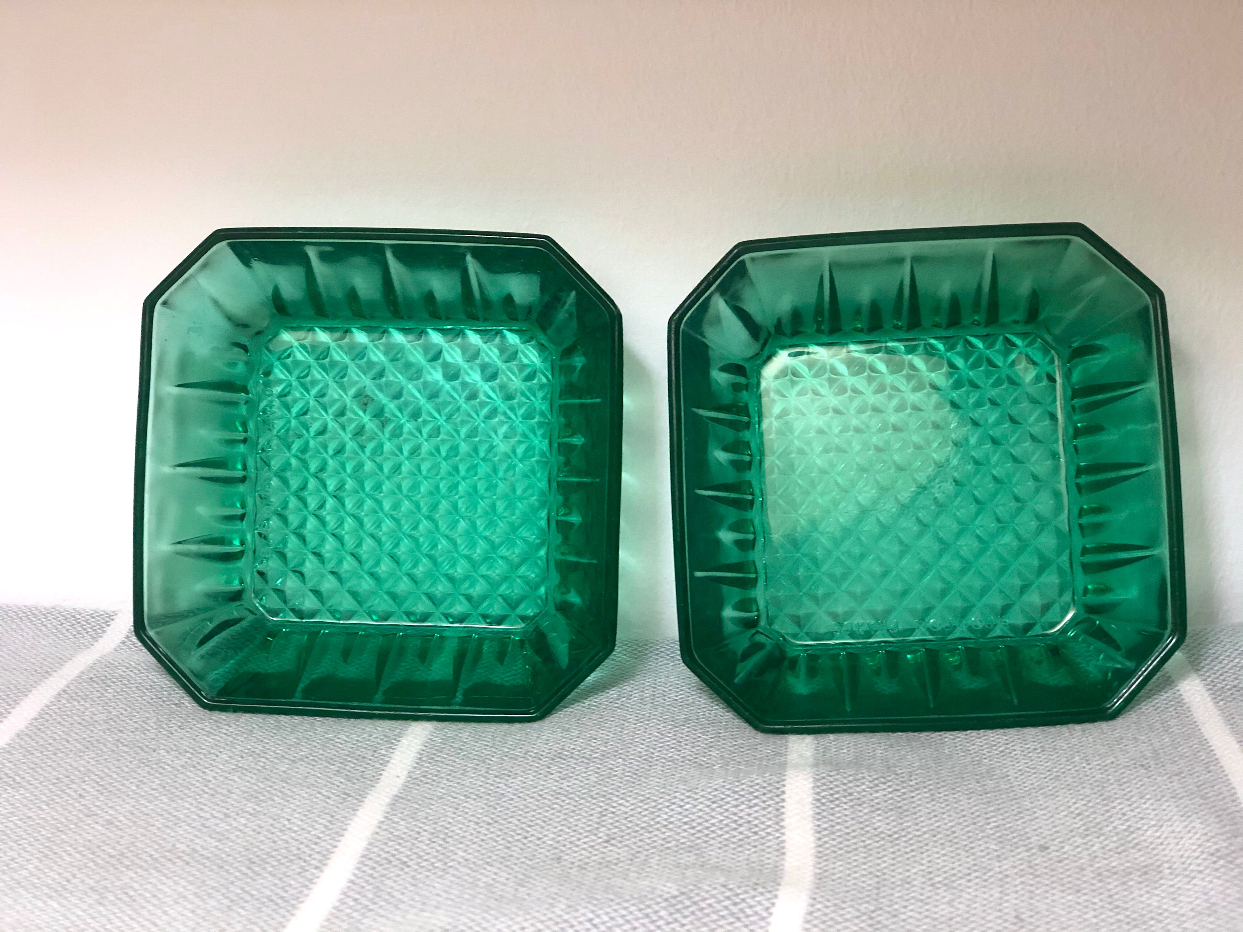 Vintage square ramekins made of Arcoroc glass - Emerald Green