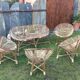 Set of 4 armchairs and 1 vintage rattan bench (5 pieces) inseparable.