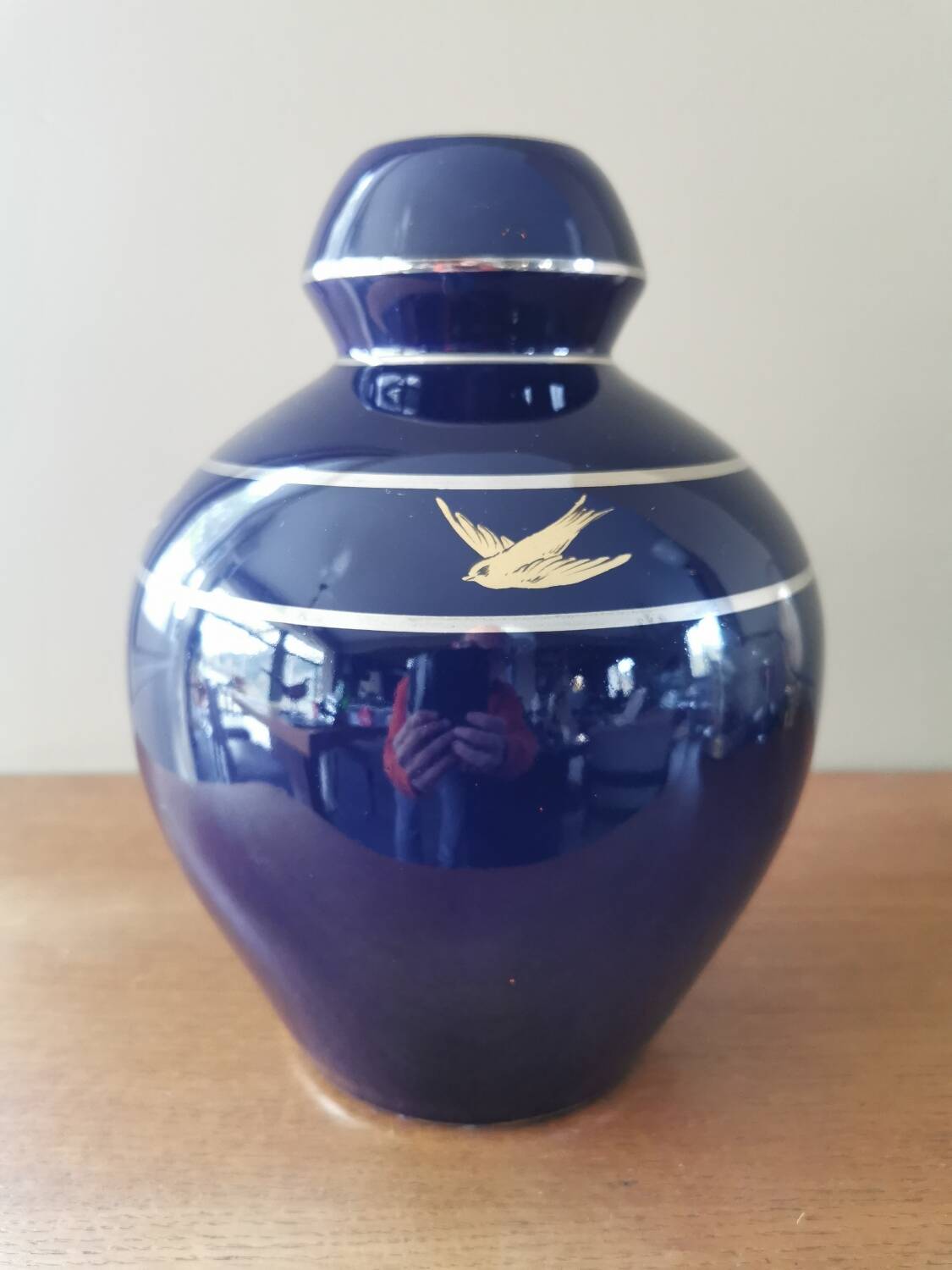 Midnight blue ceramic art deco vase