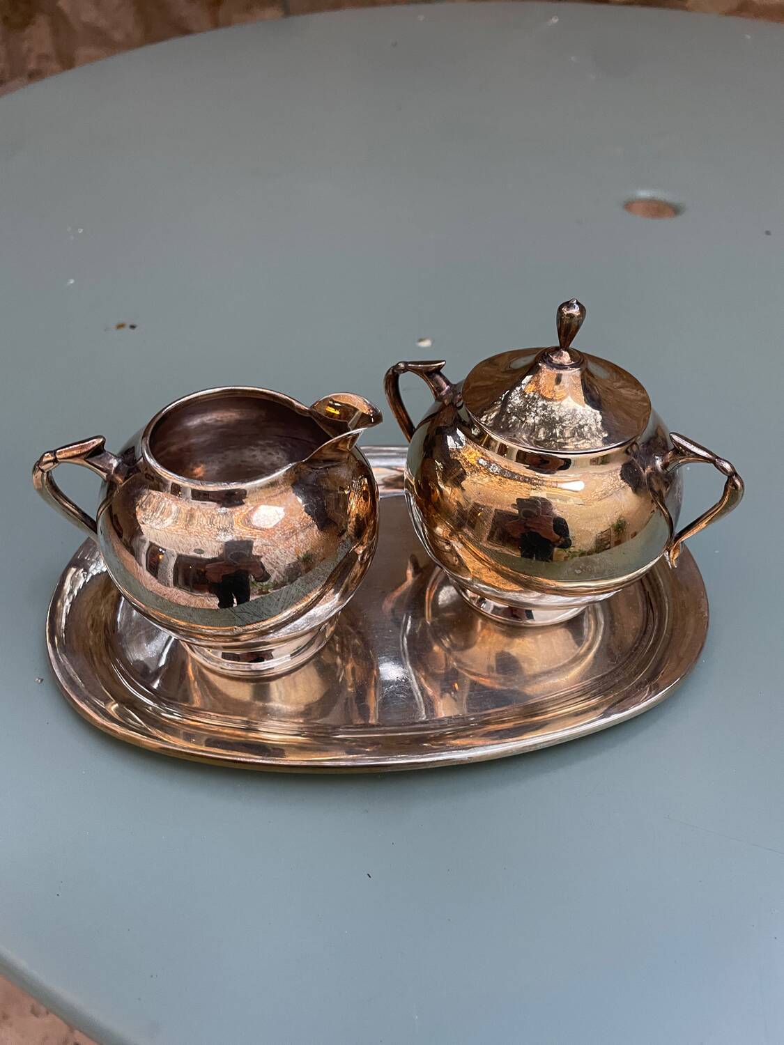 Silver sugar bowl and milk jug set