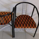 Duo of vintage metal and velvet armchairs