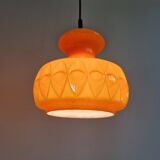 Pair of Space Age pendant lights in orange opaline, Peill & Putzler, 1970