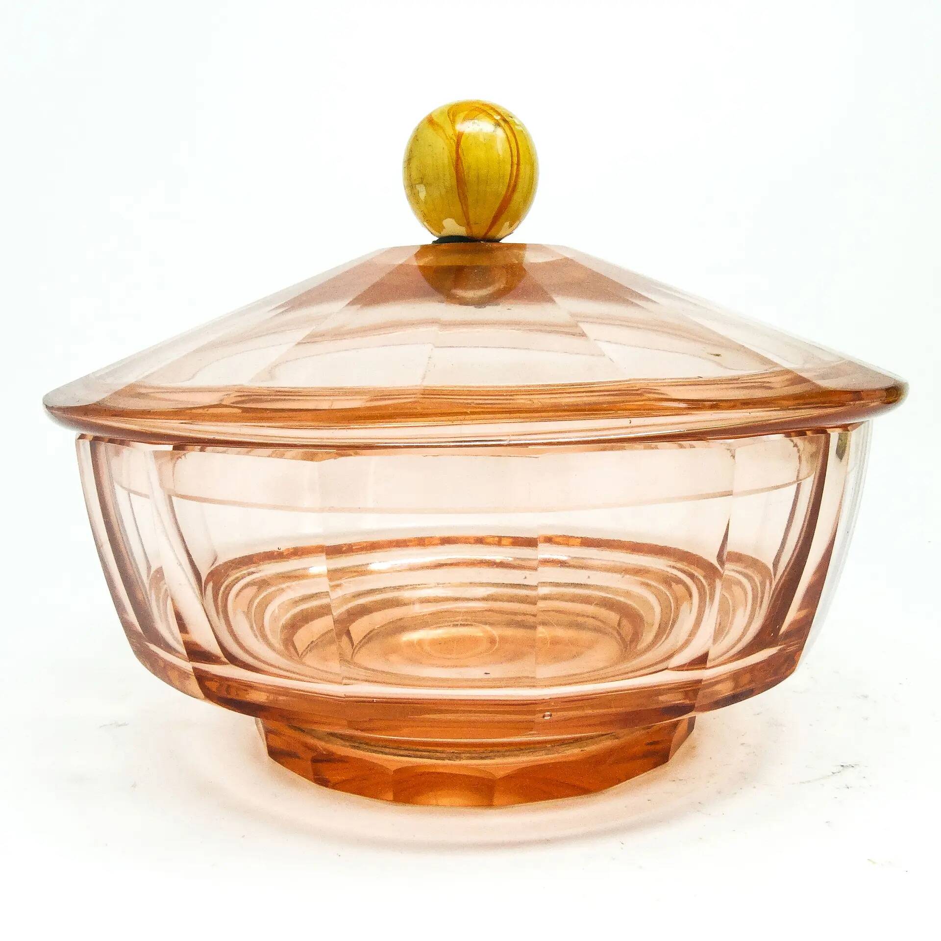 Art Deco bonbonniere, rosalin crystal, Moser, Czechoslovakia, 1930s