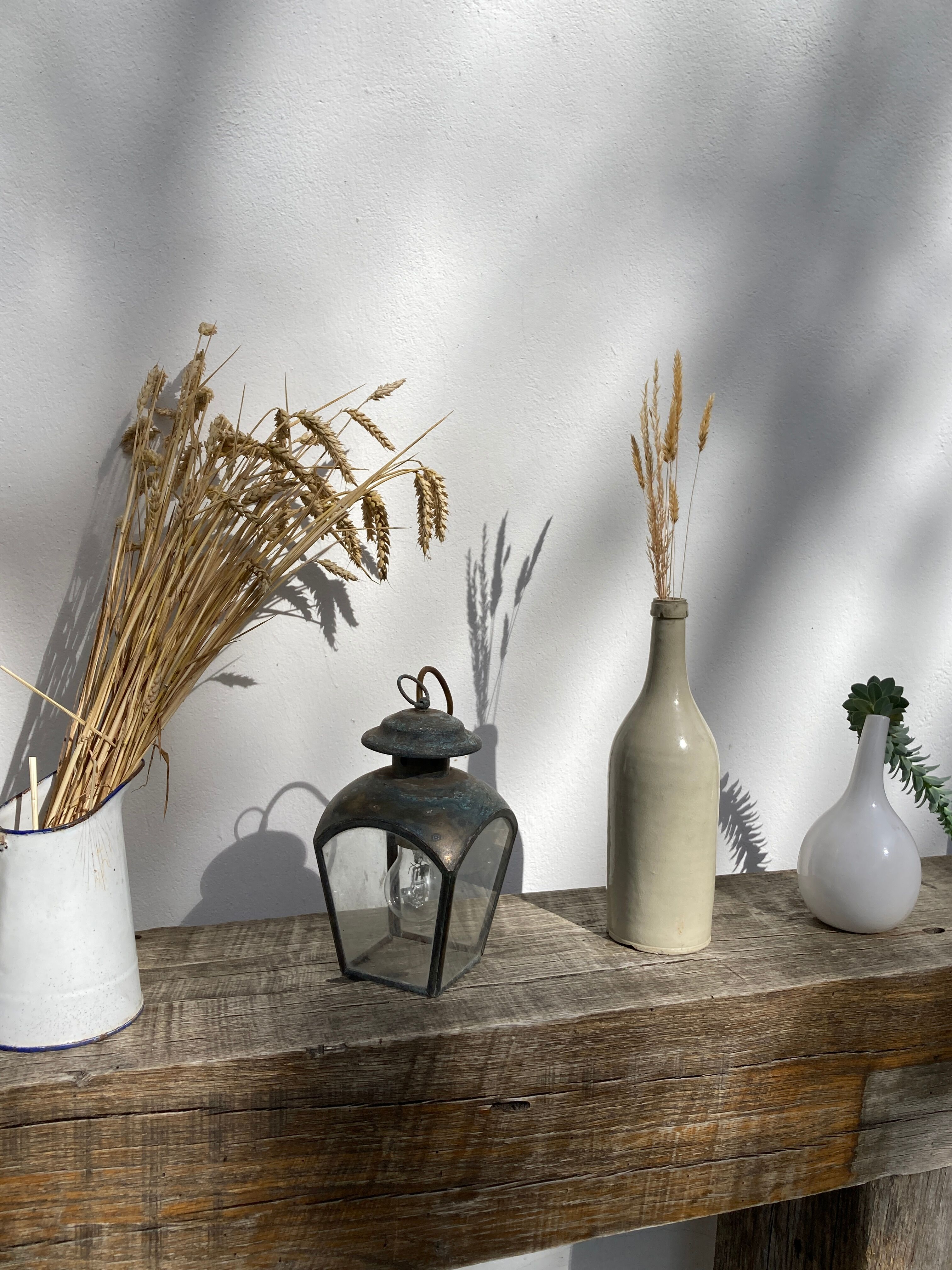 Antique lantern suspension in brass and glass