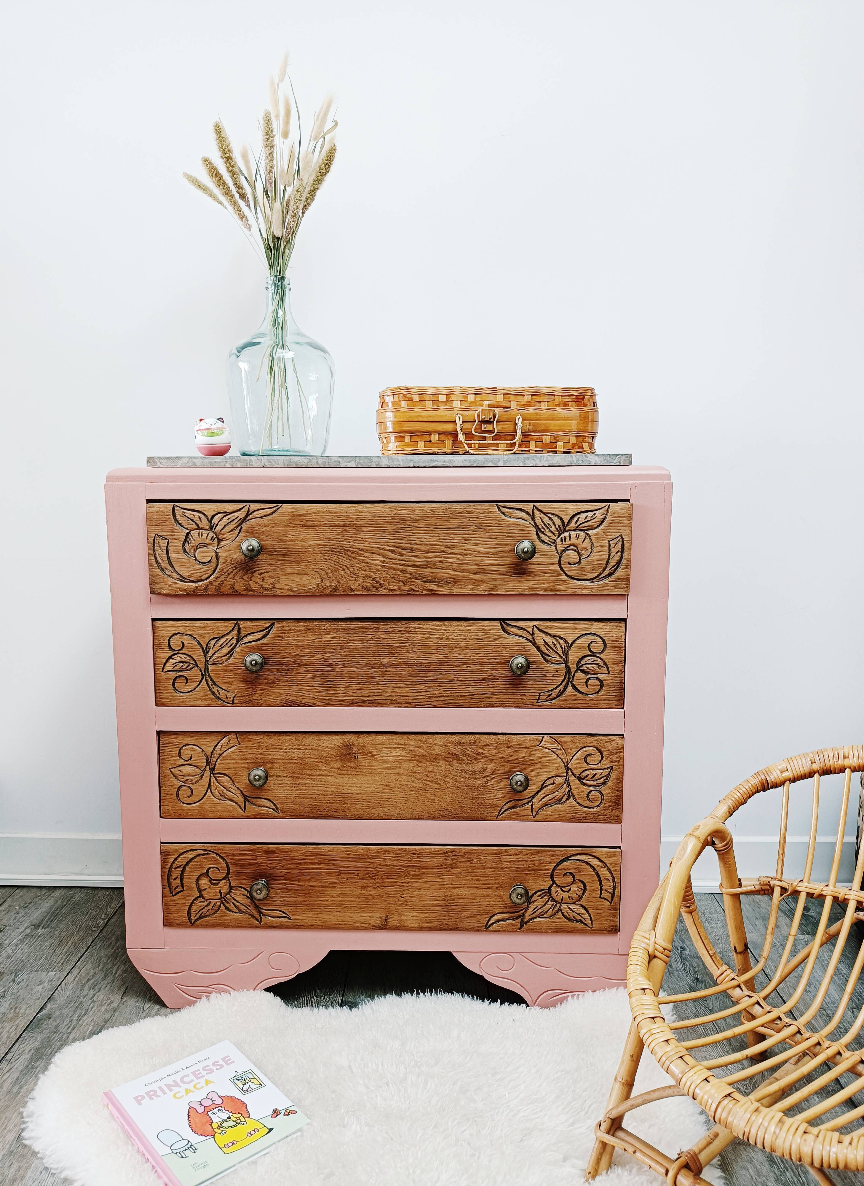 Pink Art Deco chest of drawers