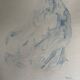 Signed watercolour monochrome blue study of the statue "The Kiss by Rodin"