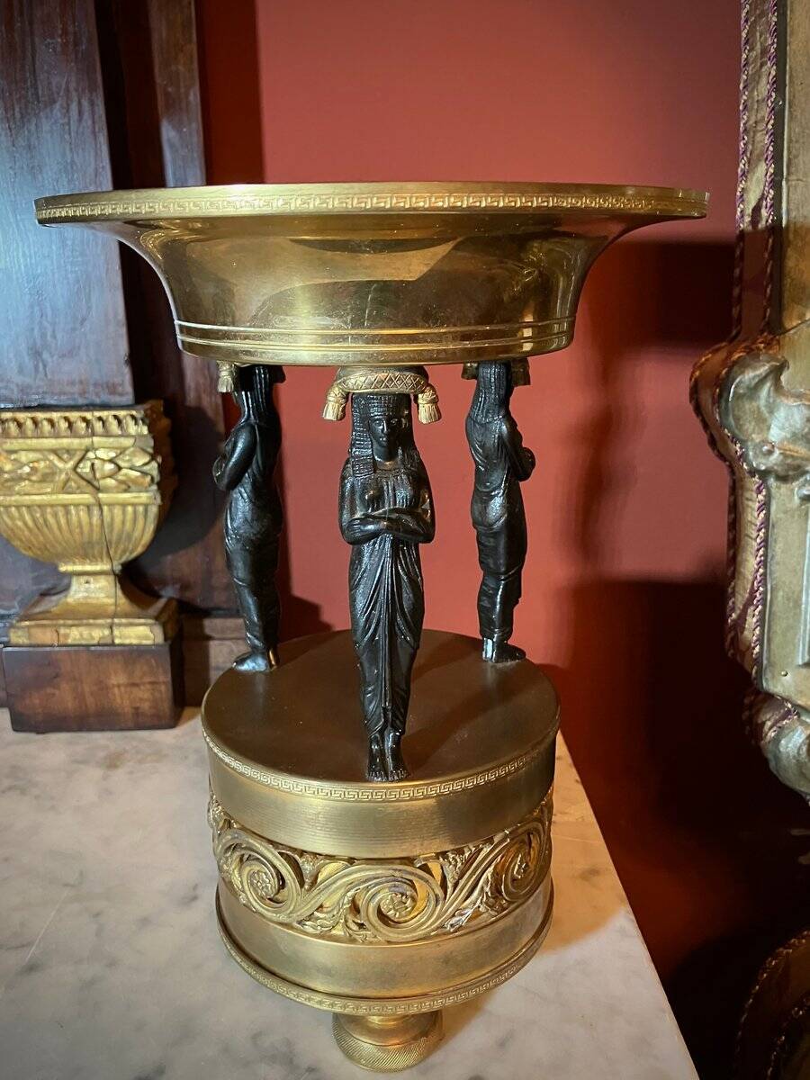 Italian Empire Bronze and Brass Tazzas with Sphinxes, 1800s, Set of 2