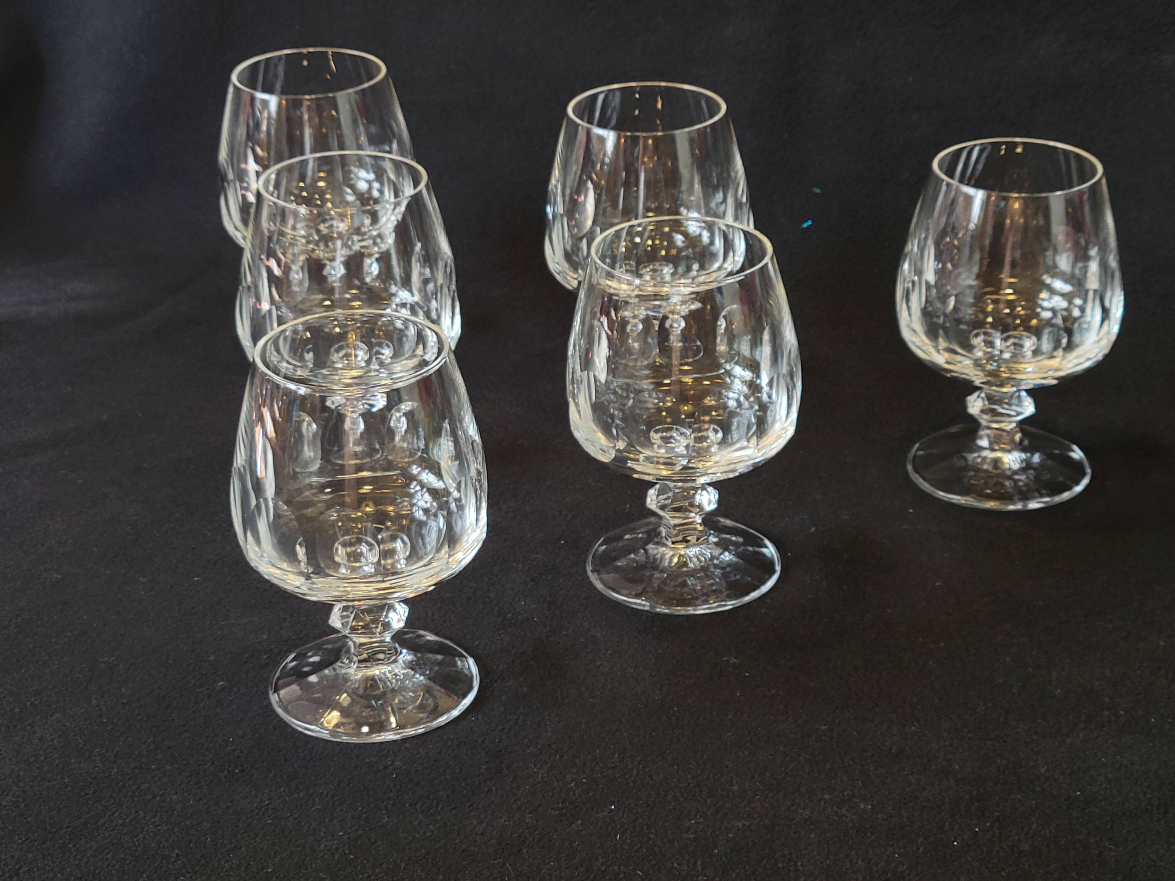 6 cognac glasses in flat cut crystal