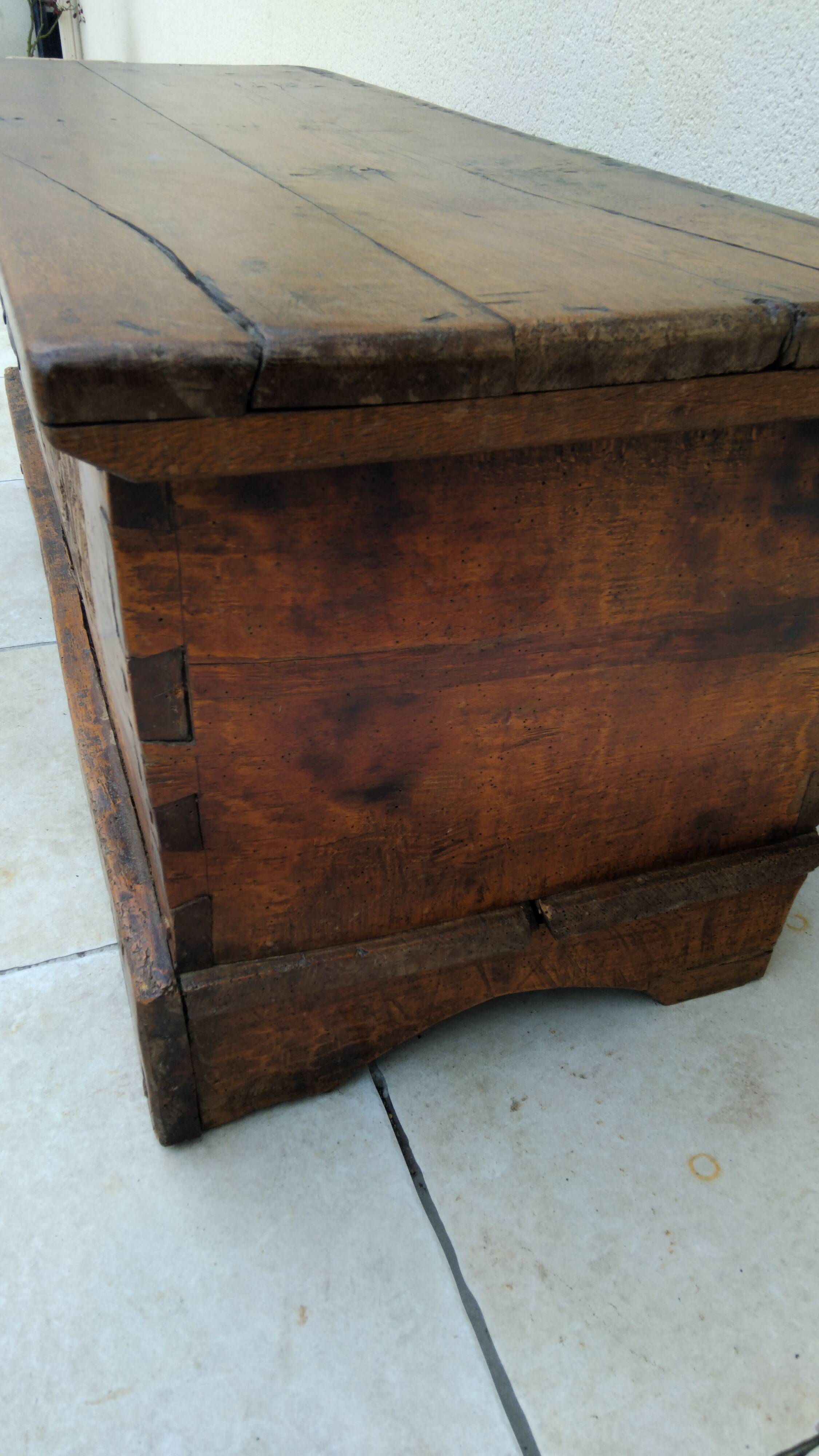 Antique marriage chest castle 17th century solid oak
