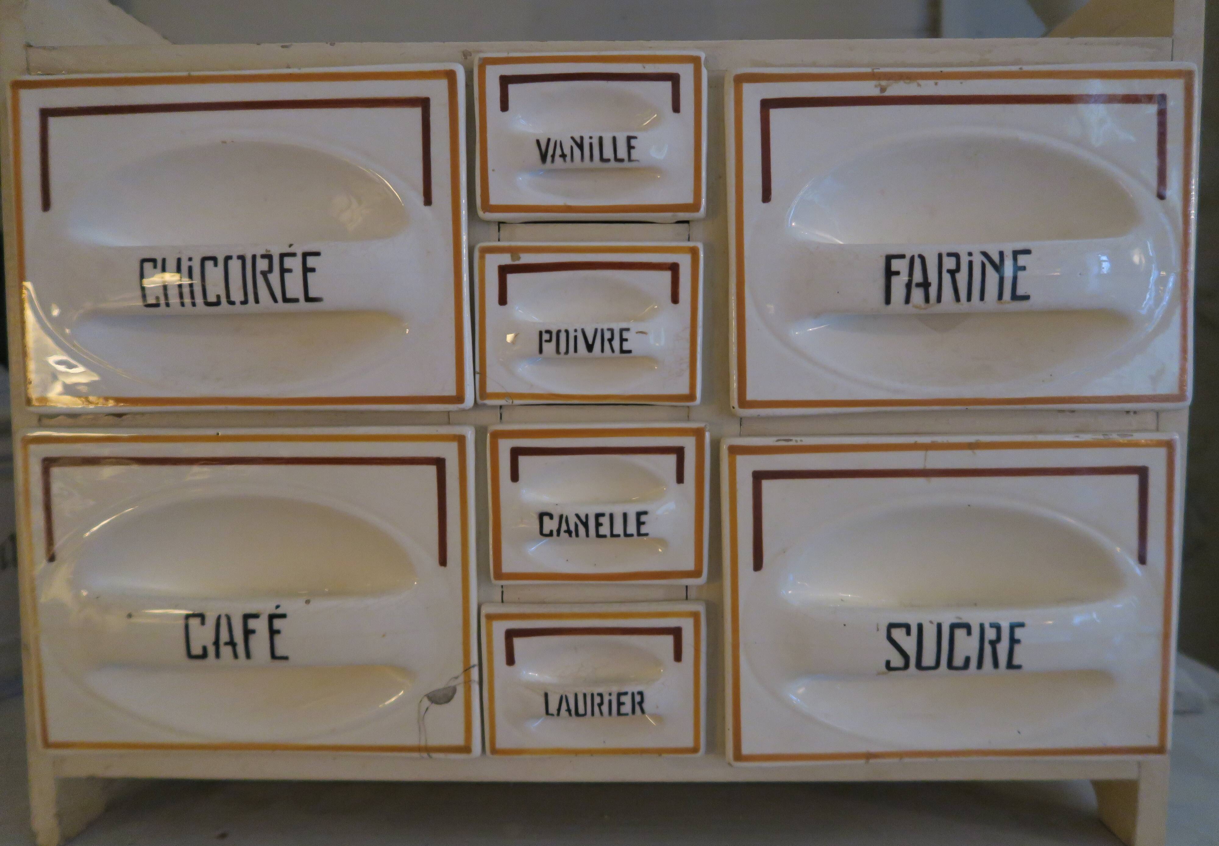 Spice cabinet with earthenware drawers