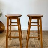Pair of high stools / bar varnished wood 60-70s