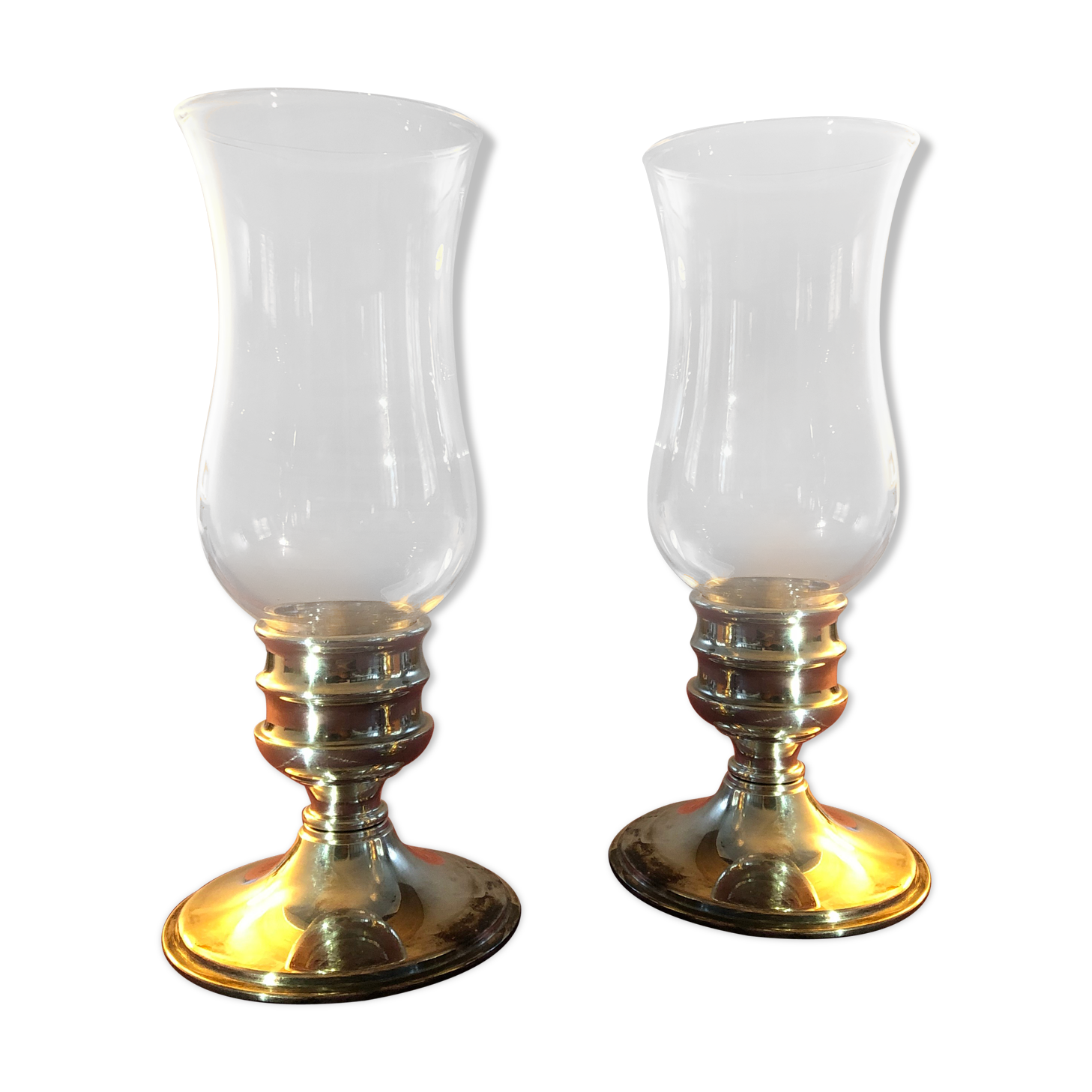 Pair of glass photophore and silver metal foot